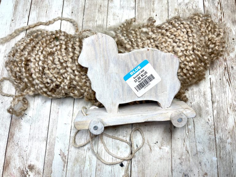 Primitive Thrifted Sheep Pull Toy